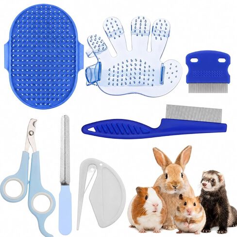 Rabbit Grooming Kit, 7-Piece Bunny Brush and Nail Care, Blue in Saudi Arabia