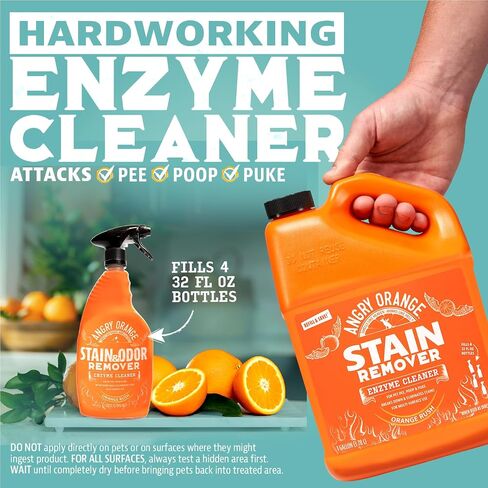 ANGRY ORANGE 1 Gallon Enzyme Cleaner and Deodorizer, Pet Stain and Odor Remover for Dog & Cat Urine and Stains - Orange Rush Scent, Made in USA in Saudi Arabia