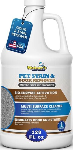 Sheiner's Pet Urine Enzyme Cleaner & Pet Stain & Odor Remover, Advanced Enzymatic Cleaner Solution for Carpets, Rugs, Upholstery & Multi-Surfaces, Safe for Pets & Kids. (128 oz) in Kuwait