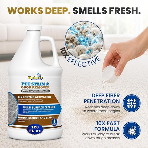 Sheiner's Pet Urine Enzyme Cleaner & Pet Stain & Odor Remover, Advanced Enzymatic Cleaner Solution for Carpets, Rugs, Upholstery & Multi-Surfaces, Safe for Pets & Kids. (128 oz) in Kuwait