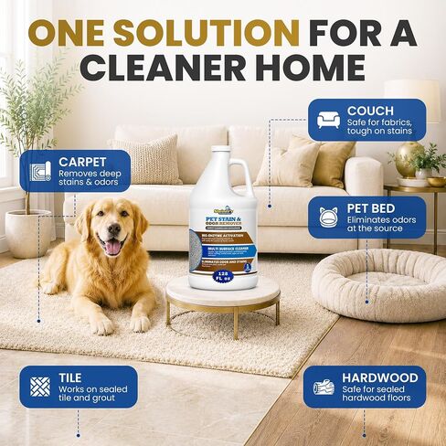 Sheiner's Pet Urine Enzyme Cleaner & Pet Stain & Odor Remover, Advanced Enzymatic Cleaner Solution for Carpets, Rugs, Upholstery & Multi-Surfaces, Safe for Pets & Kids. (128 oz) in Kuwait