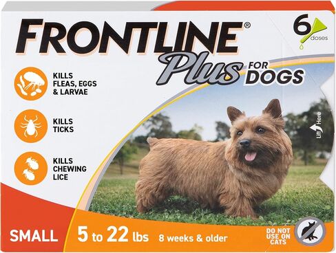 FRONTLINE Plus Flea & Tick Spot Treatment for Small Breed Dogs 5-22 lbs. (Orange) Count of 3 in Kuwait