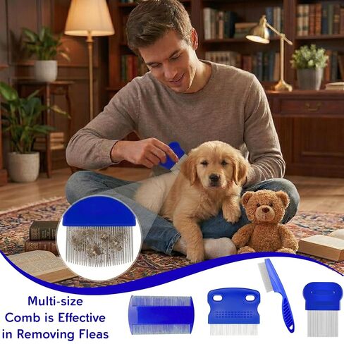 Evollax Flea Lice Comb – 6 Pack Flea Comb for Cats Dogs Remove Fleas Lice Eggs Stainless Steel Cat Dog Grooming Comb | Tear Stain Remover Dog Eye Comb | Dematting Comb for Dogs Ideal for all pet Size in Kuwait