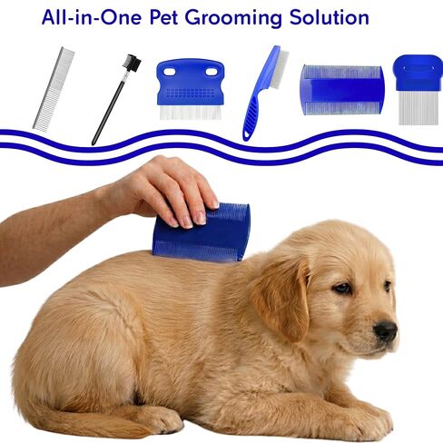 Evollax Flea Lice Comb – 6 Pack Flea Comb for Cats Dogs Remove Fleas Lice Eggs Stainless Steel Cat Dog Grooming Comb | Tear Stain Remover Dog Eye Comb | Dematting Comb for Dogs Ideal for all pet Size in Kuwait