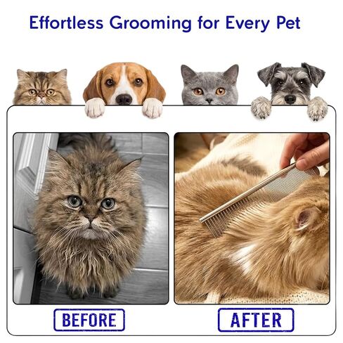 Evollax Flea Lice Comb – 6 Pack Flea Comb for Cats Dogs Remove Fleas Lice Eggs Stainless Steel Cat Dog Grooming Comb | Tear Stain Remover Dog Eye Comb | Dematting Comb for Dogs Ideal for all pet Size in Kuwait
