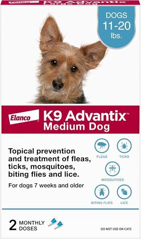 K9 Advantix Flea, Tick & Mosquito Prevention for Dogs 11-20 lbs. | Flea Drops for Medium Dogs | Apply Monthly | 2 Treatments in Kuwait