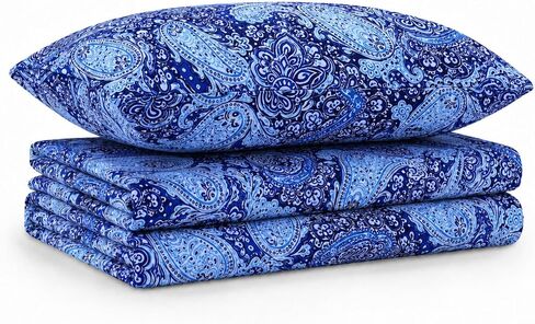 Tribeca Living Sofi Paisley 170-GSM Flannel Extra Deep Pocket Sheet Set with Oversized Flat, 100% Cotton, Super Soft, Warm, Cozy Bed Sheet, Twin Deep Blue SOFIFLOSHETW in Kuwait