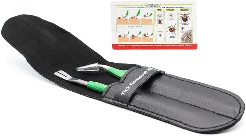 TickCheck Premium Tick Remover Kit - Stainless Steel Tick Remover + Tweezers, Leather Case, and Free Pocket Tick Identification Card (1 Set) in Kuwait