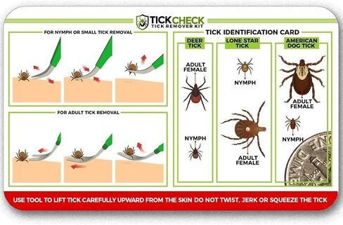 TickCheck Premium Tick Remover Kit - Stainless Steel Tick Remover + Tweezers, Leather Case, and Free Pocket Tick Identification Card (1 Set) in Kuwait