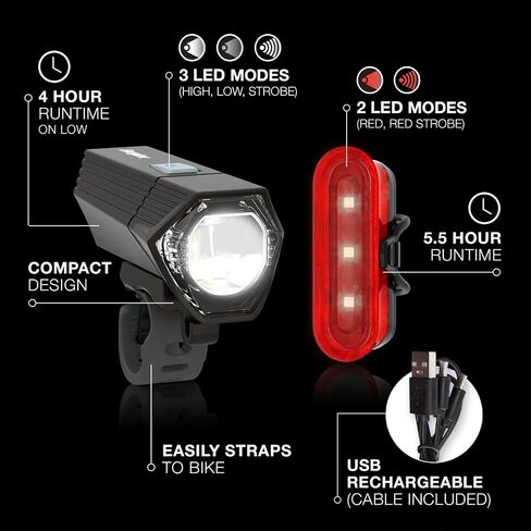 Energizer X400 Rechargeable Bike Light, IPX4 Water Resistant, Compact and Lightweight Design, Front Clip Light and Rear LED Light for Visibility in Kuwait