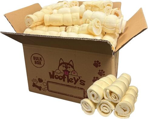 Woofley's 5-6 "Buffalo Beef Cheek Roll - (100 عدد) - لفائف خد لحم البقر للكلاب - مضغ الكلاب الطبيعية طويلة الأمد in Kuwait