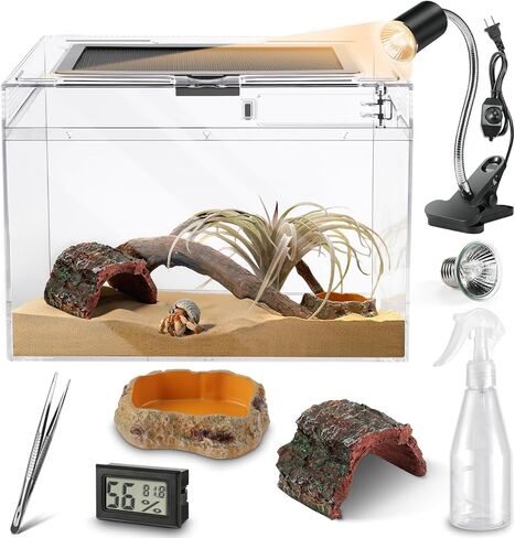 HELIME Reptile Tank 7 Piece Starter Kit with Escape Proof Locking Lid Small in Kuwait