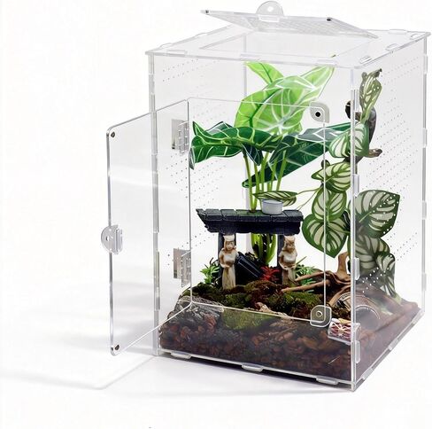 Jumping Spider Enclosure, Small Reptile Terrarium for Tarantula Hermit Crab Praying Mantis, Acrylic Insect Habitat with Magnetic Front & Top Opening (4.52" x 4.52" x 4.52") in Kuwait