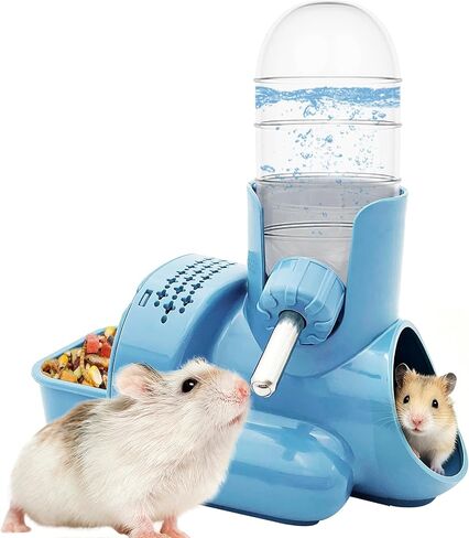 VANNON 3-in-1 Hamster Water Bottle with Food Bowl & Hideout Base, Blue in Saudi Arabia
