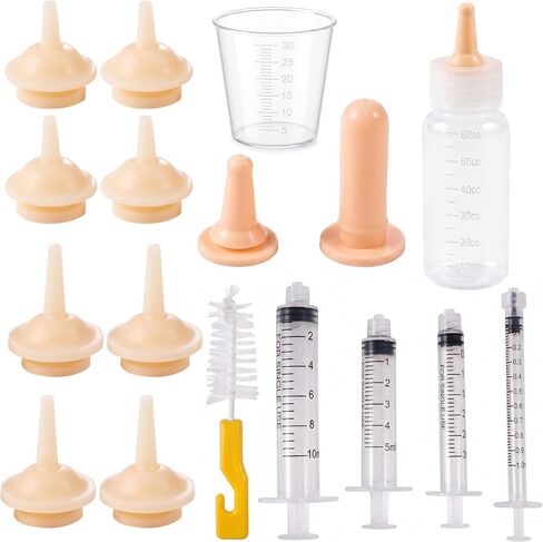 SYNLIN Newborn Pet Feeding Kit, 60cc Nursing Bottle + Multiple Oral Feeders + 10 Silicone Nipples + Cleaning Brush, Milk Feeding Tool Set for Puppy Kitten Hamster Rabbit Small Pets in Saudi Arabia