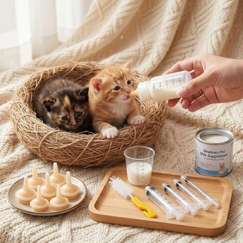 SYNLIN Newborn Pet Feeding Kit, 60cc Nursing Bottle + Multiple Oral Feeders + 10 Silicone Nipples + Cleaning Brush, Milk Feeding Tool Set for Puppy Kitten Hamster Rabbit Small Pets in Saudi Arabia