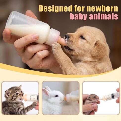 SYNLIN Newborn Pet Feeding Kit, 60cc Nursing Bottle + Multiple Oral Feeders + 10 Silicone Nipples + Cleaning Brush, Milk Feeding Tool Set for Puppy Kitten Hamster Rabbit Small Pets in Saudi Arabia