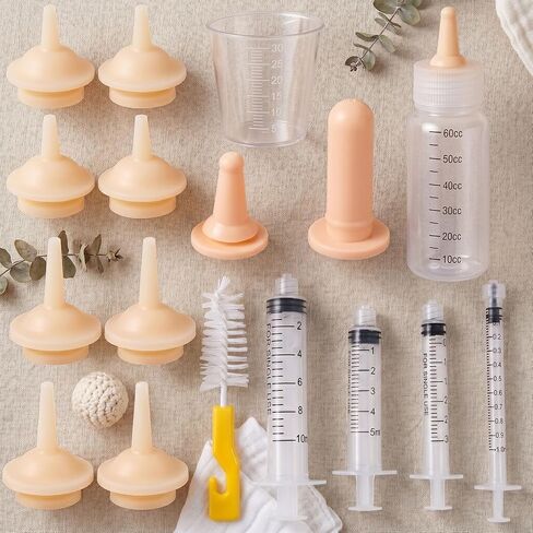 SYNLIN Newborn Pet Feeding Kit, 60cc Nursing Bottle + Multiple Oral Feeders + 10 Silicone Nipples + Cleaning Brush, Milk Feeding Tool Set for Puppy Kitten Hamster Rabbit Small Pets in Saudi Arabia