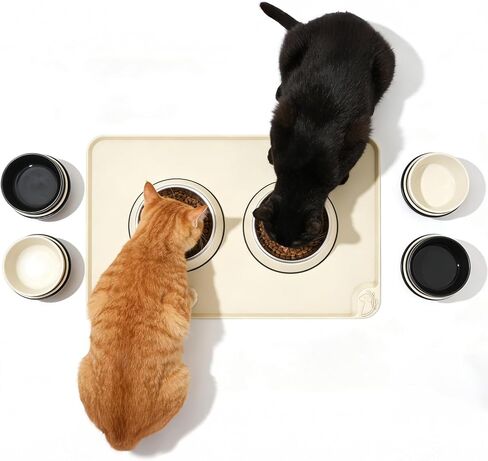 Large Pet Feeding Mat Spillproof Raised Edges Nonslip 24"x16" Beige in Saudi Arabia