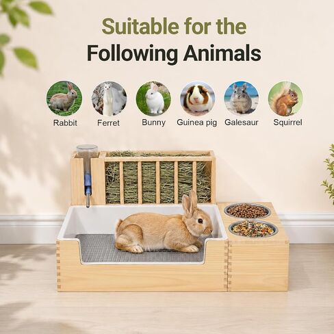 4-in-1 Rabbit Litter Box with Hay Feeder, Waterproof Bunny Toilet in Saudi Arabia