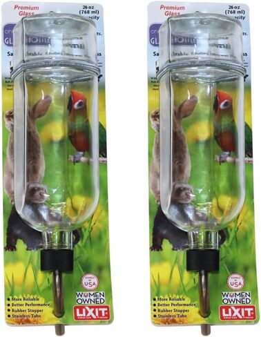 Lixit® Chew Proof Flat Sided Water Bottles for Rabbits, Ferrets, Rats, Birds, Hamsters, Guinea Pigs, Chinchillas Gerbils and Other Small Animals - Made in USA (Clear, 12 Ounce) in Kuwait