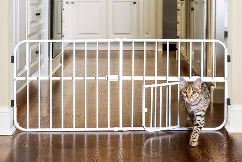 Carlson 24-38" Lil Tuffy Expandable Metal Dog Gate for Doorways, Indoor Pet Gate with Small Pet Door, No-Drill Pressure Mount, White in Kuwait