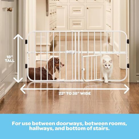 Carlson 24-38" Lil Tuffy Expandable Metal Dog Gate for Doorways, Indoor Pet Gate with Small Pet Door, No-Drill Pressure Mount, White in Kuwait