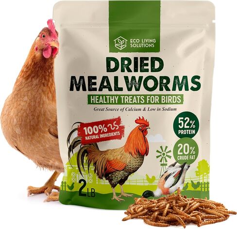 ECO LIVING SOLUTIONS Dried Mealworms - Non-GMO Dried Mealworms for Chickens, Ducks & Wild Birds - High-Protein Chicken Feed & Bird Food (2 lbs) in Kuwait