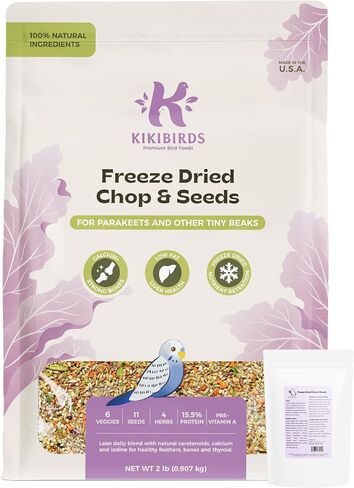 Freeze-Dried Chop & Seeds for Parakeet | Low Fat Food with Beta-Carotenoids, Calcium & Iodine | All Natural for Budgies & Small Parrots | Feather & Bone Health (2 lbs) in Kuwait