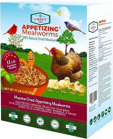 Amzey Dried Mealworms 11 LBS - 100% Natural for Chicken Feed, Bird Food, Fish Food, Turtle Food, Duck Food, Reptile Food, Non-GMO, No Preservatives, High Protein and Nutrition in Kuwait