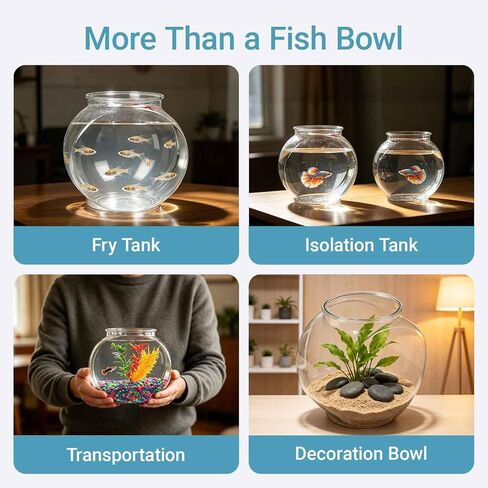 Koller Products 1-Gallon Plastic Oval Fish Bowl, Temporary Fish Tank for Betta Shrimps Snails, Fry, Isolation, Fish Breeding, Classroom Education & Decoration in Kuwait