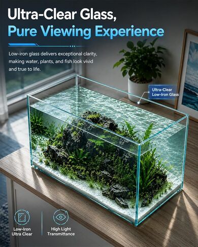 6 Gallon Glass Fish Tank 5 Gallon Open-Back Lid, Small Aquarium Fish Bowl Cube for Betta Goldfish Snails Shrimp Aquatic Planting, Ultra Clear Rimless Design Low Iron in Kuwait