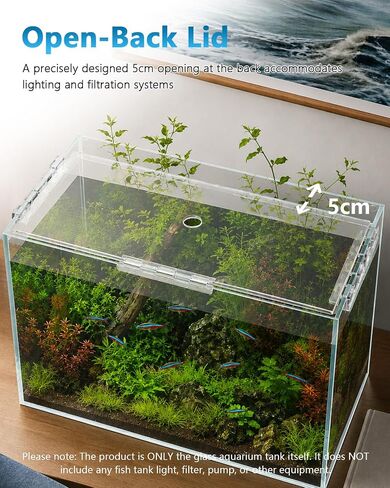 6 Gallon Glass Fish Tank 5 Gallon Open-Back Lid, Small Aquarium Fish Bowl Cube for Betta Goldfish Snails Shrimp Aquatic Planting, Ultra Clear Rimless Design Low Iron in Kuwait