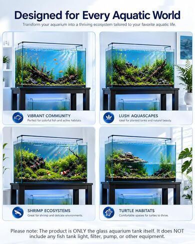 6 Gallon Glass Fish Tank 5 Gallon Open-Back Lid, Small Aquarium Fish Bowl Cube for Betta Goldfish Snails Shrimp Aquatic Planting, Ultra Clear Rimless Design Low Iron in Kuwait