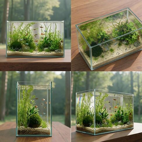 6 Gallon Glass Fish Tank 5 Gallon Open-Back Lid, Small Aquarium Fish Bowl Cube for Betta Goldfish Snails Shrimp Aquatic Planting, Ultra Clear Rimless Design Low Iron in Kuwait