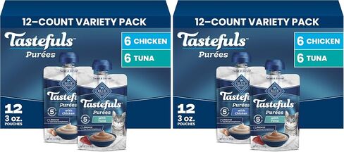 Blue Buffalo Tastefuls Purees Variety Pack Cat Food Topper, 3 oz, 12 ct in Kuwait