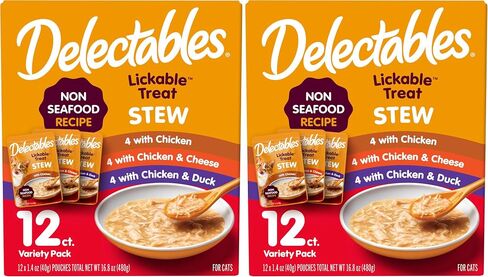 Delectables Lickable Treat Stew Non-Seafood Wet Cat Treat with Real Chicken, Food Topper, Hydrating, Grain-Free, No Fillers, No By-Products, No Added Preservatives, 1.4oz Pouch, 12ct in Kuwait