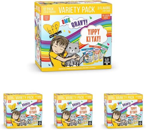 Weruva B.F.F. OMG - Best Feline Friend Oh My Gravy!, Rainbow A Gogo Variety Pack! Cat Food, 3oz Pouch (Pack of 12) in Kuwait