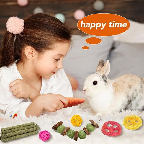 Jorewood 21 Pcs Rabbit Chew Toys for Teeth, Natural Bunny Toys Peach Wood Grass Timothy Sticks Chew and Treat for Guinea Pigs Hamster Chinchillas and Other Small Pets in Kuwait