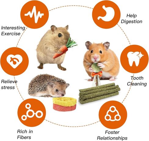 Jorewood 21 Pcs Rabbit Chew Toys for Teeth, Natural Bunny Toys Peach Wood Grass Timothy Sticks Chew and Treat for Guinea Pigs Hamster Chinchillas and Other Small Pets in Kuwait
