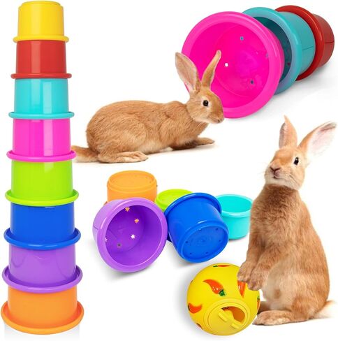 8 Pcs Stacking Cups for Rabbits, Colorful Bunny Toys for Rabbits and Small Animals, Nesting Rabbit Toys of Different Sizes, Bunny Stacking Cups for Hiding Food and Playing in Kuwait