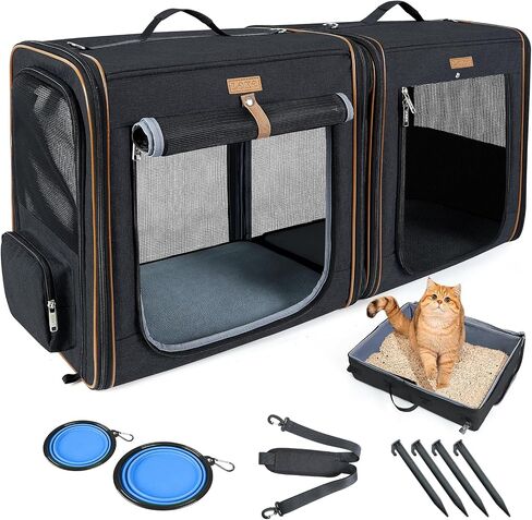 Lekereise Large Cat Carrier for 2 Cats, 2-in-1 Cat Travel Carrier with Litter Box, (17.7" x2) x16.5"x13" Pet Carrier with Zipper Locks for Moving Across The Country (No Hammock) - Grey in Saudi Arabia