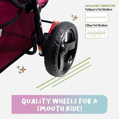 Petique Durable Pet Stroller, Easy Fold, Quality mesh Windows, Large Storage Basket, Secure Cup Holder Tray, for Small to Medium Dog, Cat, Bunny, Supports Pets up to 55LBS - RAZZBERRY in Saudi Arabia