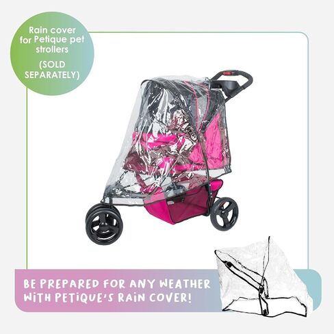 Petique Durable Pet Stroller, Easy Fold, Quality mesh Windows, Large Storage Basket, Secure Cup Holder Tray, for Small to Medium Dog, Cat, Bunny, Supports Pets up to 55LBS - RAZZBERRY in Saudi Arabia