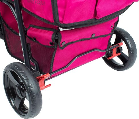 Petique Durable Pet Stroller, Easy Fold, Quality mesh Windows, Large Storage Basket, Secure Cup Holder Tray, for Small to Medium Dog, Cat, Bunny, Supports Pets up to 55LBS - RAZZBERRY in Saudi Arabia