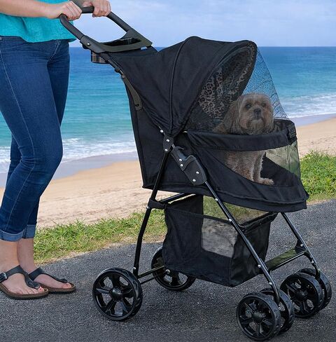 عتاد الحيوانات الأليفة No-Zip Happy Trails Lite Pet Stroller للقطط/الكلاب ، دخول سحاب ، طية سهلة مع بطانة قابلة للإزالة ، حبل السلامة ، سلة التخزين + حامل كوب ، حمراء البرقوق in Kuwait