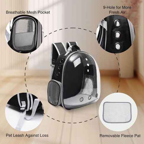 Vivicreate Large Cat Backpack Carrier with Folding Bowl and Teaser Stick for Cats up to 20lbs with Ventilation and Padded Straps Mochila para Gatos transportadora mascotas (Black) in Saudi Arabia