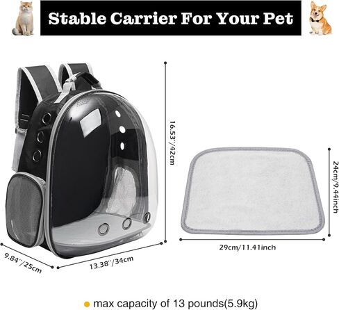 Vivicreate Large Cat Backpack Carrier with Folding Bowl and Teaser Stick for Cats up to 20lbs with Ventilation and Padded Straps Mochila para Gatos transportadora mascotas (Black) in Saudi Arabia