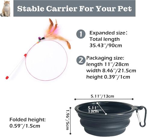 Vivicreate Large Cat Backpack Carrier with Folding Bowl and Teaser Stick for Cats up to 20lbs with Ventilation and Padded Straps Mochila para Gatos transportadora mascotas (Black) in Saudi Arabia