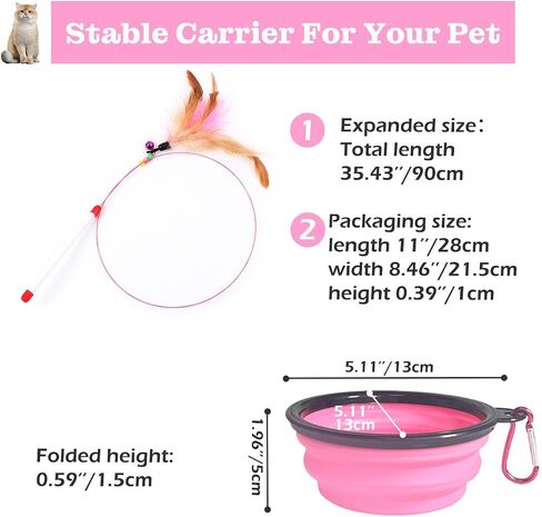 Vivicreate Large Cat Backpack Carrier with Folding Bowl and Teaser Stick for Cats up to 20lbs with Ventilation and Padded Straps Mochila para Gatos transportadora mascotas (Pink) in Saudi Arabia